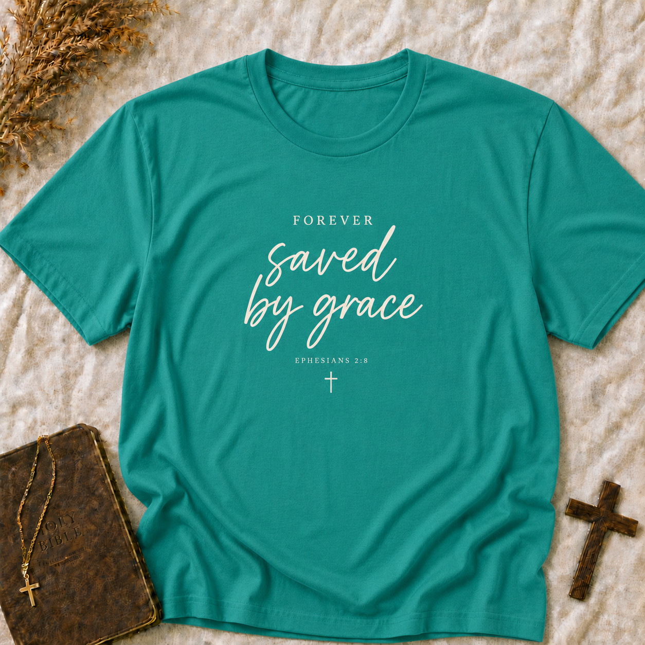 Saved by Grace T-Shirt — "Forever Saved by Grace" Christian Faith Tee