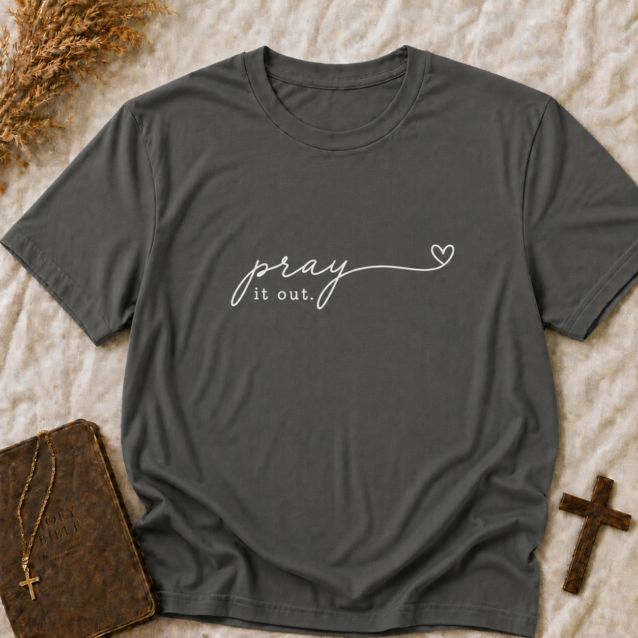 Pray It Out Script T-Shirt — Christian Faith Tee with Heart Accent (Comfort Colors Shirts)