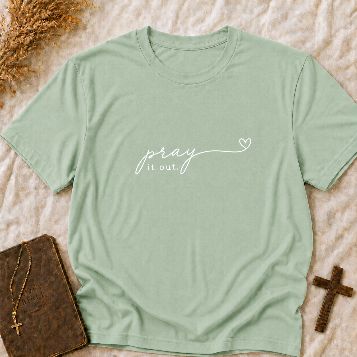 Pray It Out Script T-Shirt — Christian Faith Tee with Heart Accent (Comfort Colors Shirts)