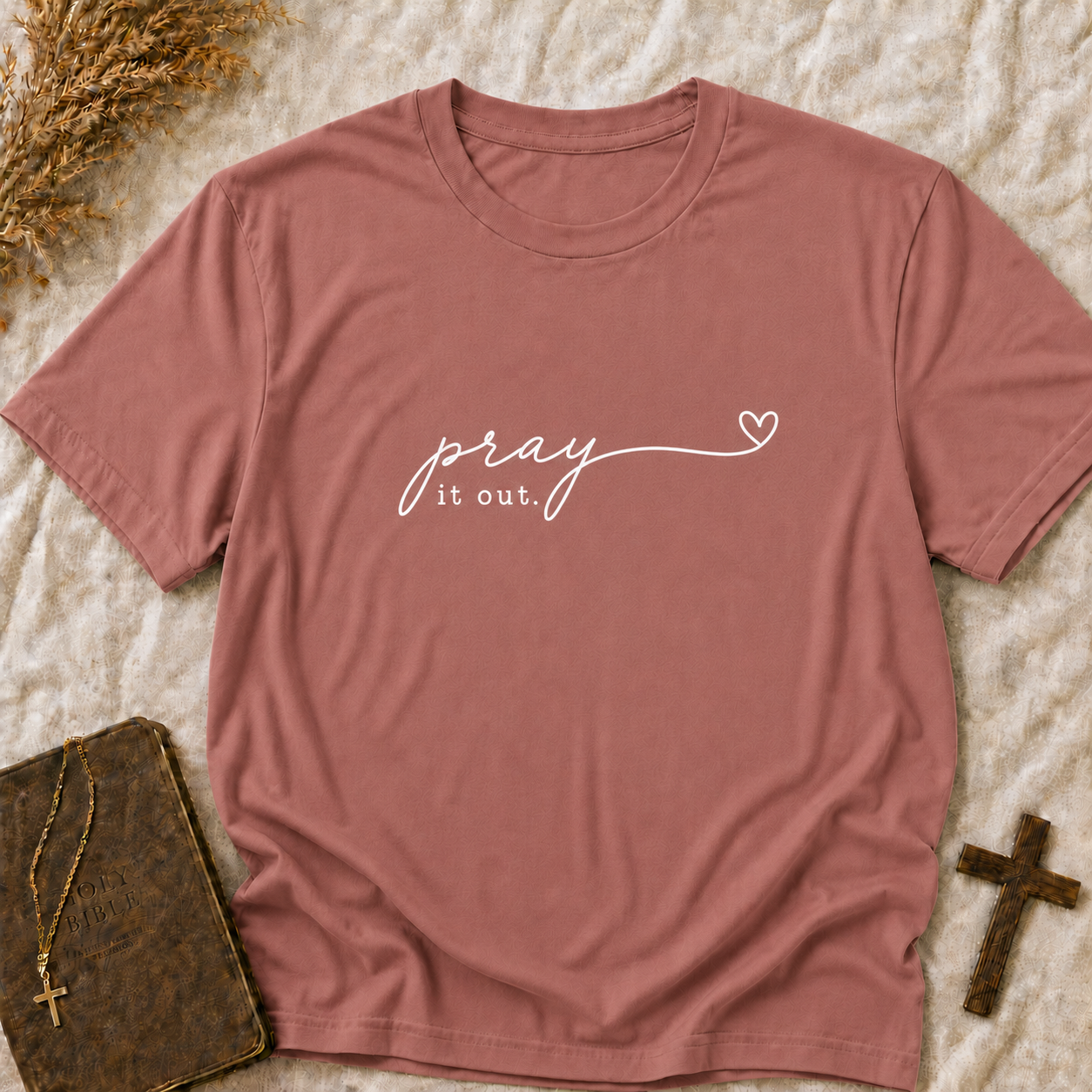Pray It Out Script T-Shirt — Christian Faith Tee with Heart Accent (Comfort Colors Shirts)