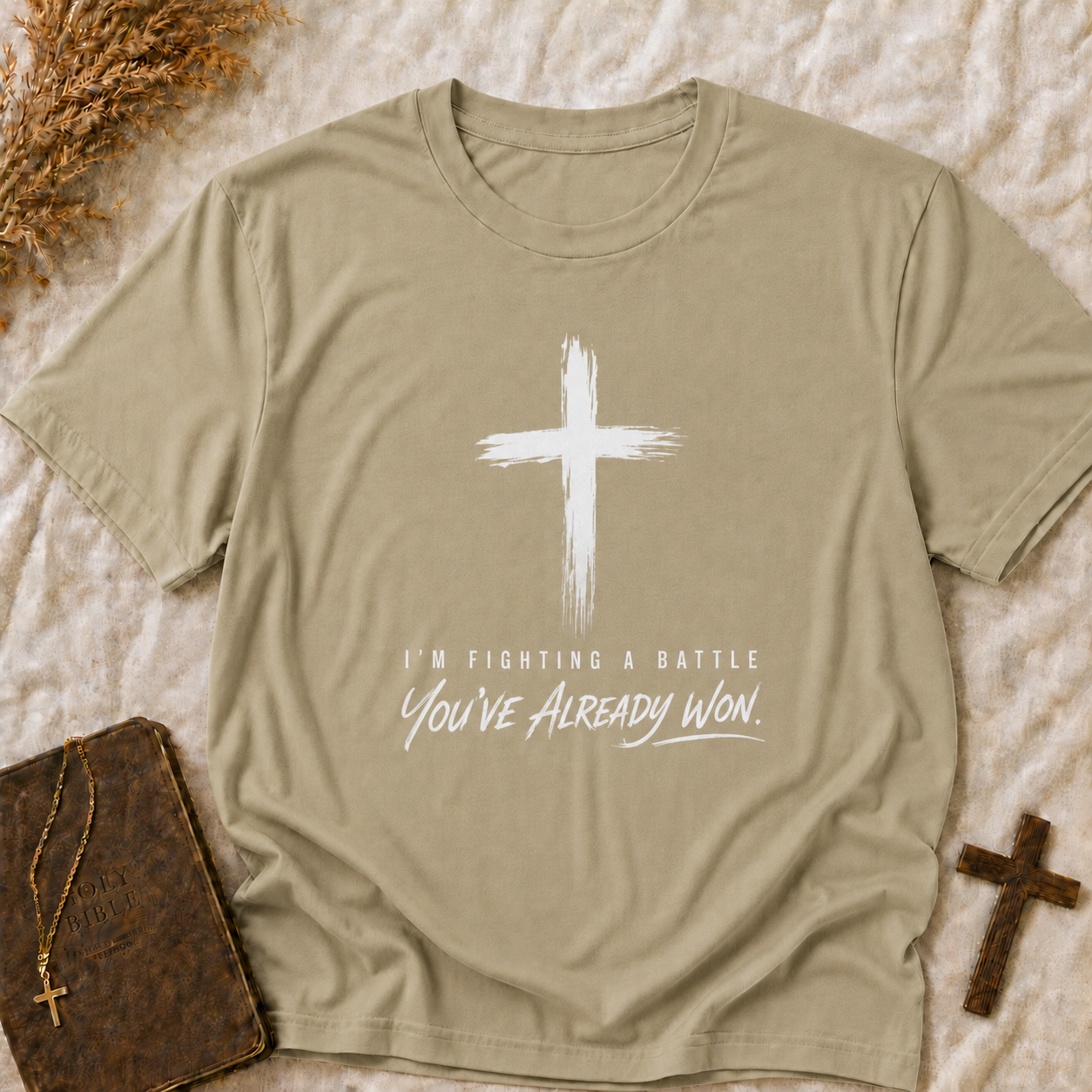 Christian T-Shirt — Brush Cross "You've Already Won" Inspirational Tee (Comfort Colors Shirts)