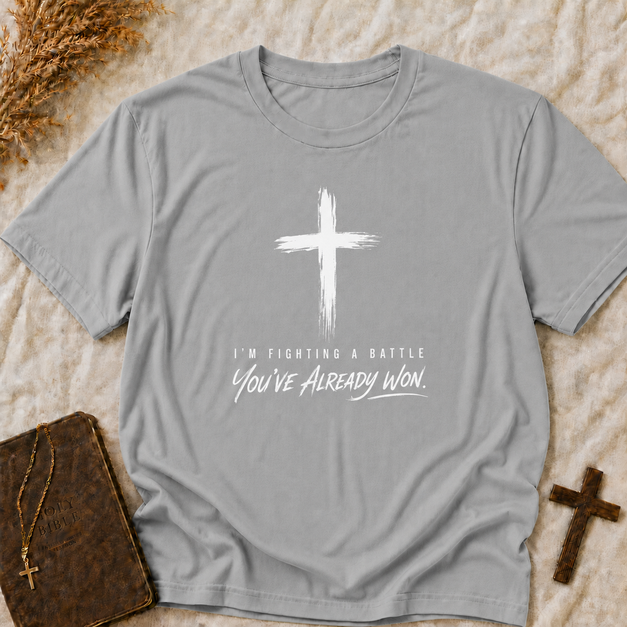 Christian T-Shirt — Brush Cross "You've Already Won" Inspirational Tee (Comfort Colors Shirts)