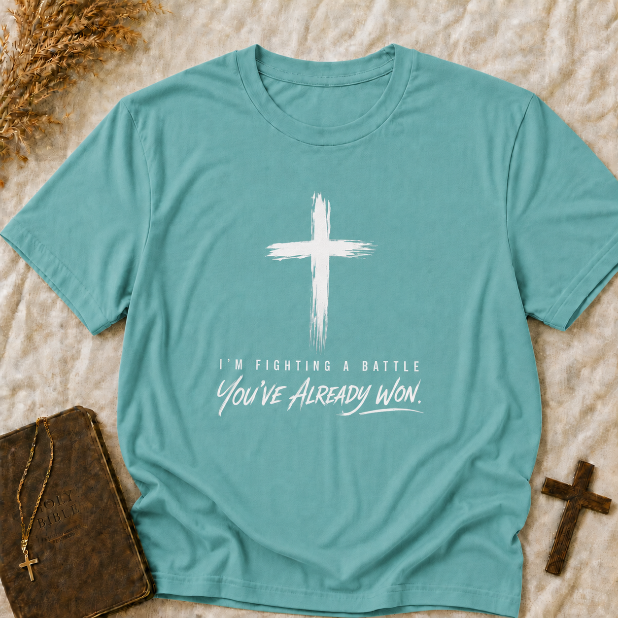 Christian T-Shirt — Brush Cross "You've Already Won" Inspirational Tee (Comfort Colors Shirts)