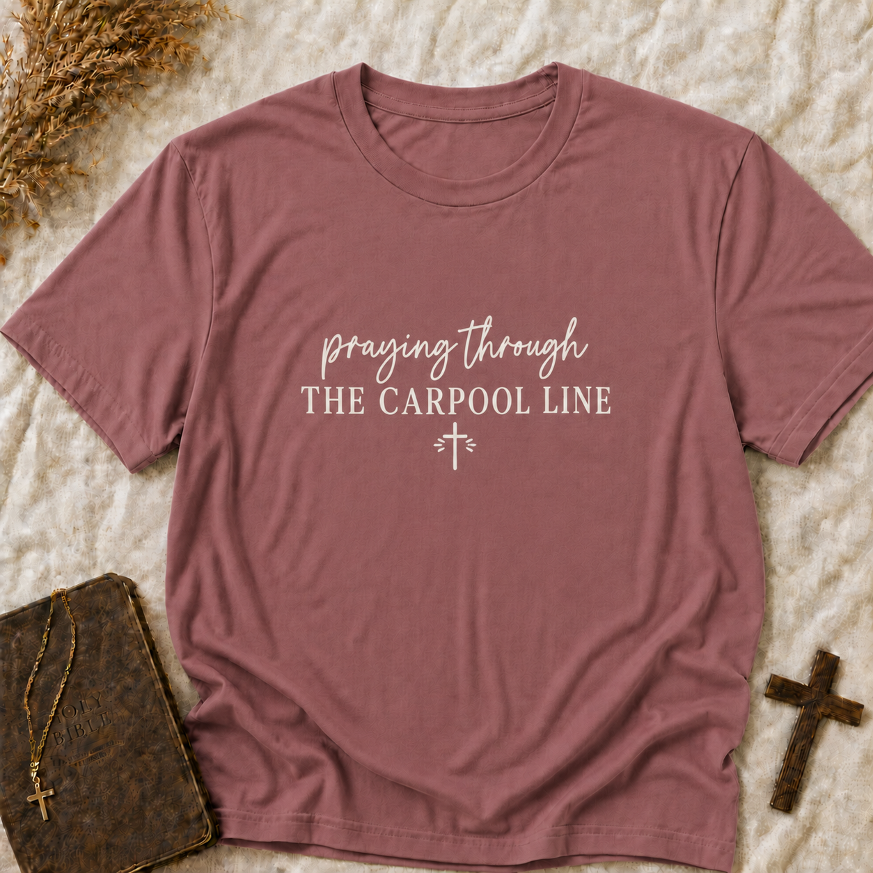 Praying Through the Carpool Line T-Shirt (Comfort Colors Shirt)