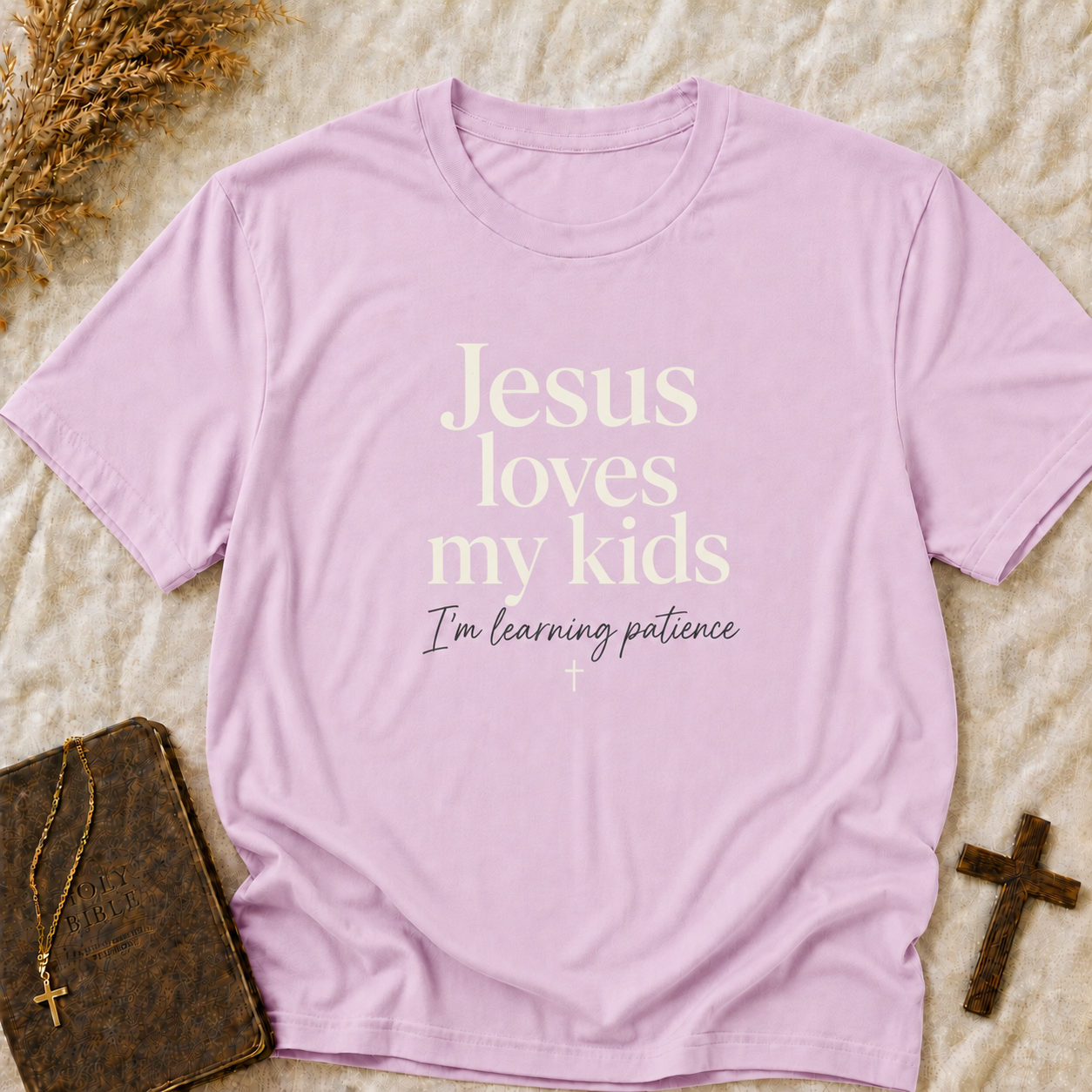 Christian T-Shirt — "Jesus Loves My Kids" Faith Tee for Parents (Comfort Colors Shirt)