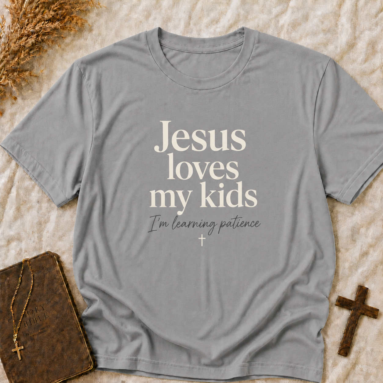 Christian T-Shirt — "Jesus Loves My Kids" Faith Tee for Parents (Comfort Colors Shirt)