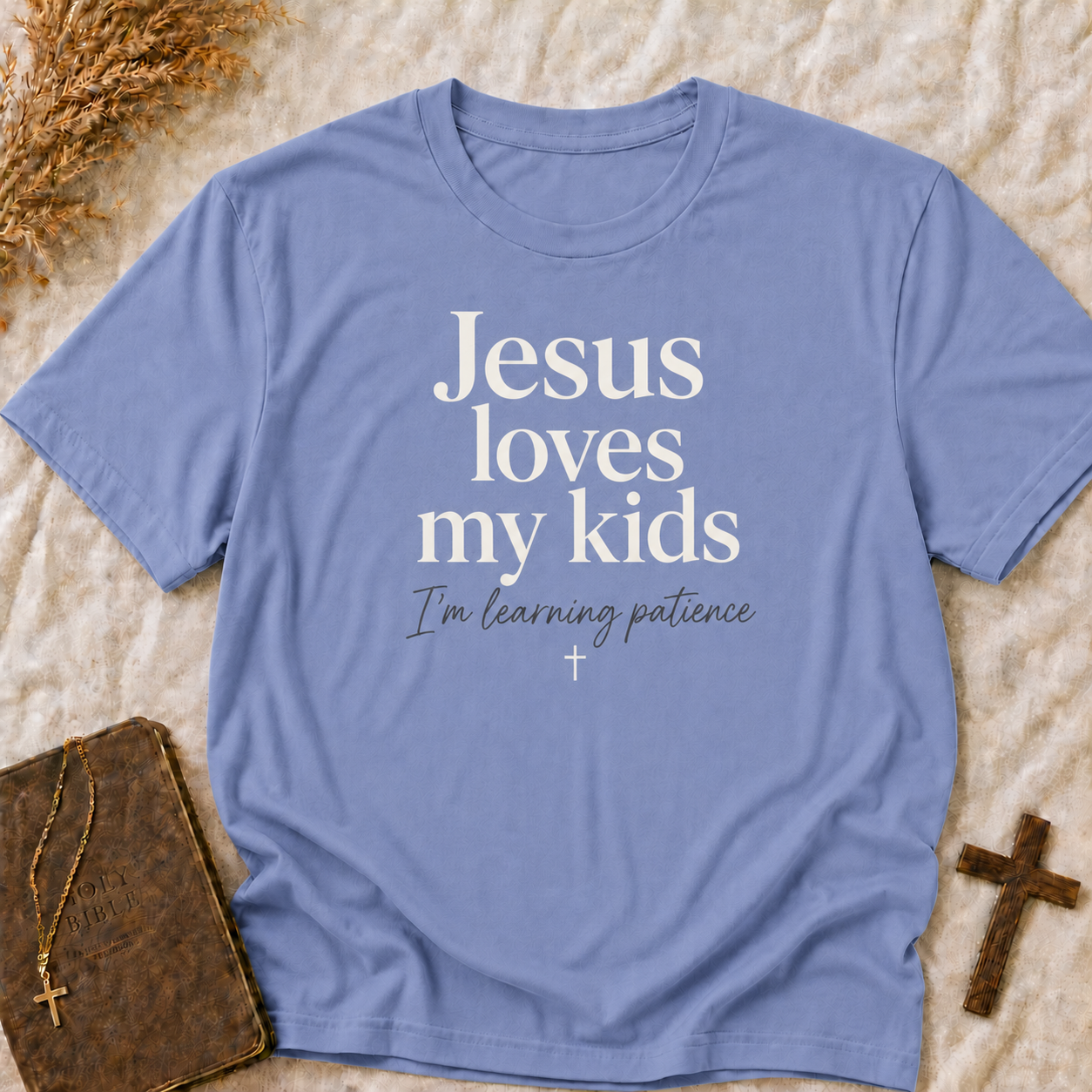 Christian T-Shirt — "Jesus Loves My Kids" Faith Tee for Parents (Comfort Colors Shirt)