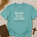 Christian T-Shirt — "Jesus Loves My Kids" Faith Tee for Parents (Comfort Colors Shirt)