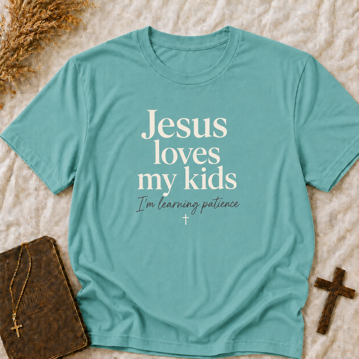 Christian T-Shirt — "Jesus Loves My Kids" Faith Tee for Parents (Comfort Colors Shirt)