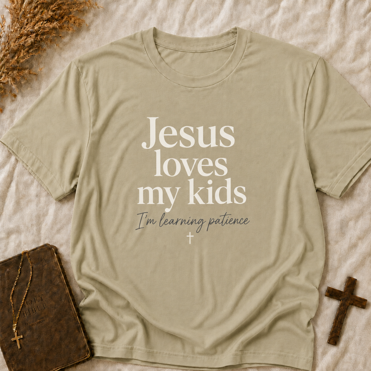 Christian T-Shirt — "Jesus Loves My Kids" Faith Tee for Parents (Comfort Colors Shirt)