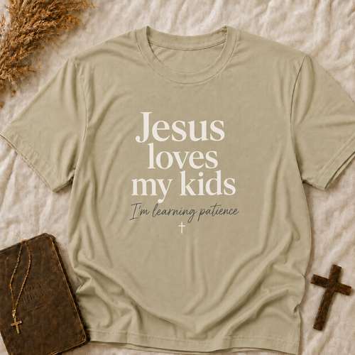 Christian T-Shirt — "Jesus Loves My Kids" Faith Tee for Parents (Comfort Colors Shirt)
