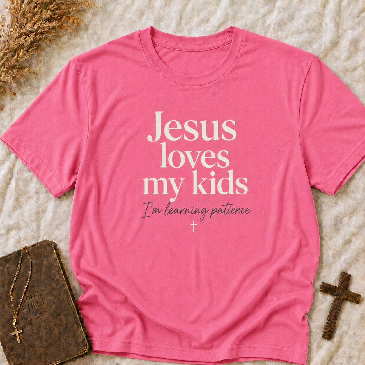 Christian T-Shirt — "Jesus Loves My Kids" Faith Tee for Parents (Comfort Colors Shirt)