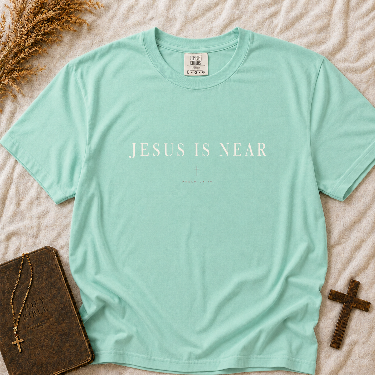 Jesus Is Near T-Shirt — Christian Faith Graphic Tee (Comfort Colors Shirt)