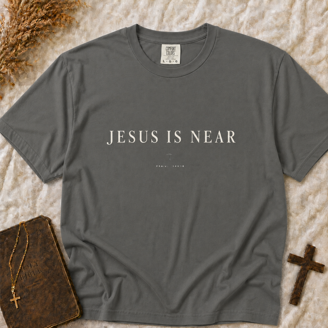 Jesus Is Near T-Shirt — Christian Faith Graphic Tee (Comfort Colors Shirt)