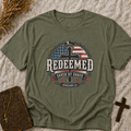 Redeemed Cross T-Shirt – Saved by Grace Christian Tee with American Flag