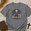 Ride By Faith Motorcycle T‑Shirt — Christian Cross & American Flag Biker Tee