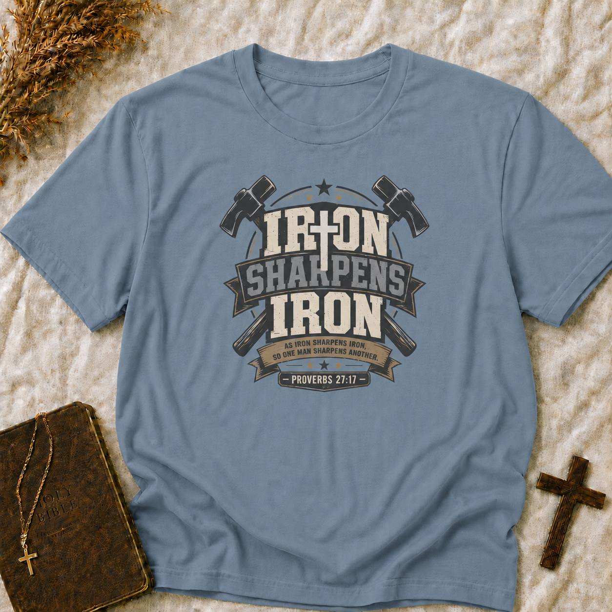 Iron Sharpens Iron T‑Shirt — Faith-Based Brotherhood Christian Tee