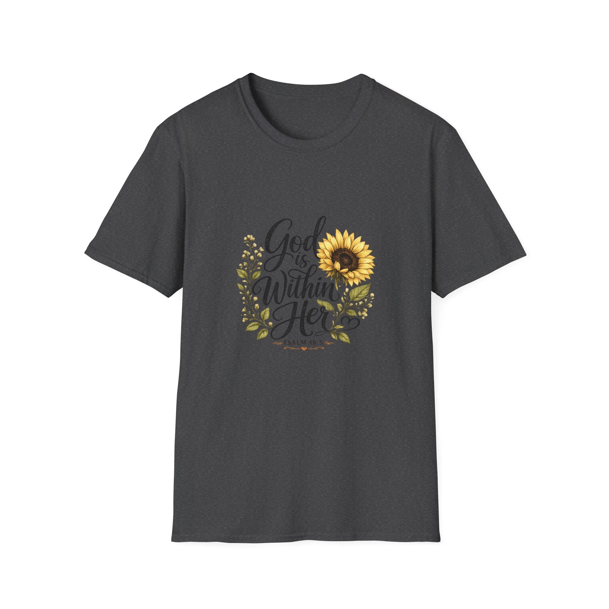 God Is Within Her Sunflower T-Shirt — Inspirational Christian Floral Tee