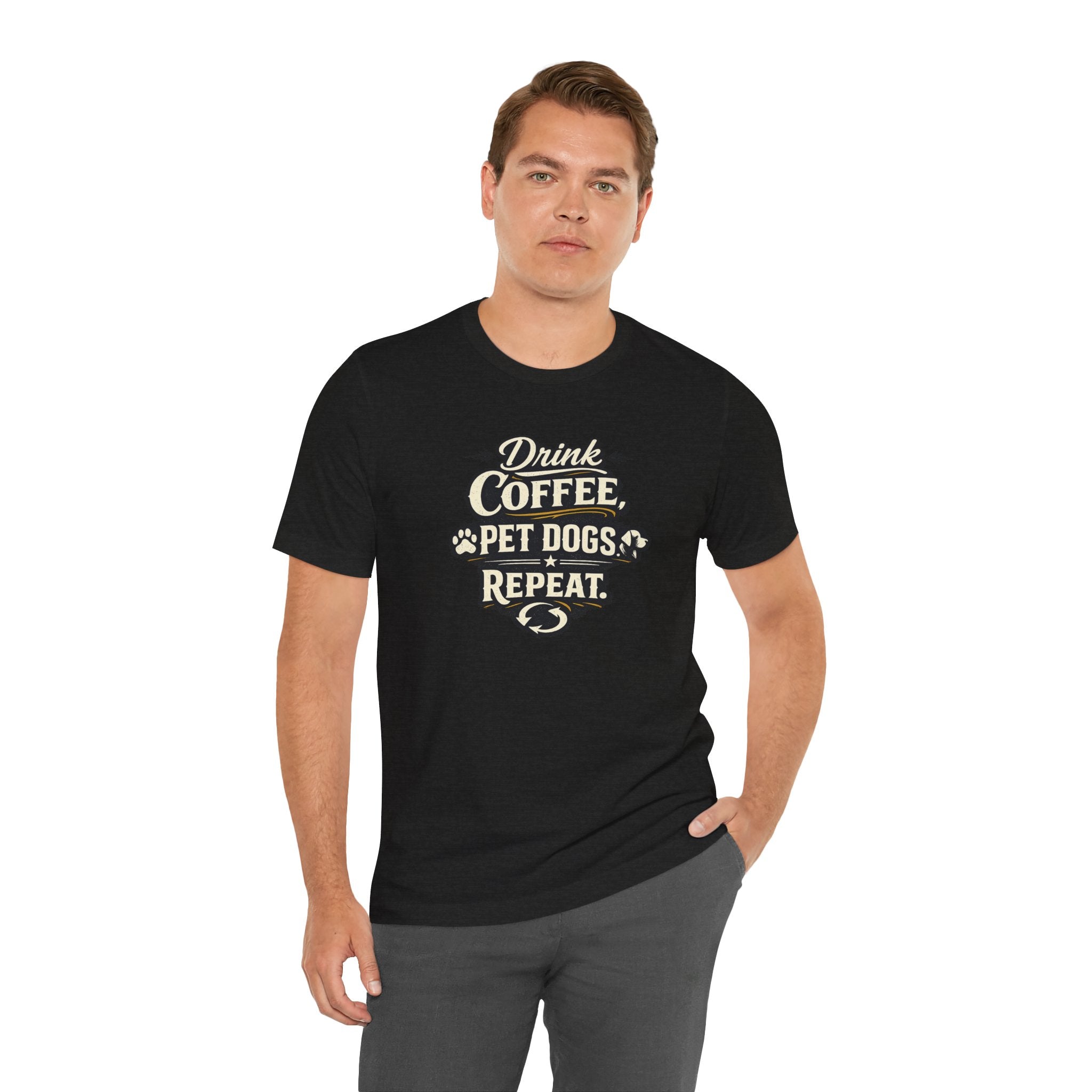 Coffee & Dogs T-Shirt — "Drink Coffee Pet Dogs Repeat" Graphic Tee