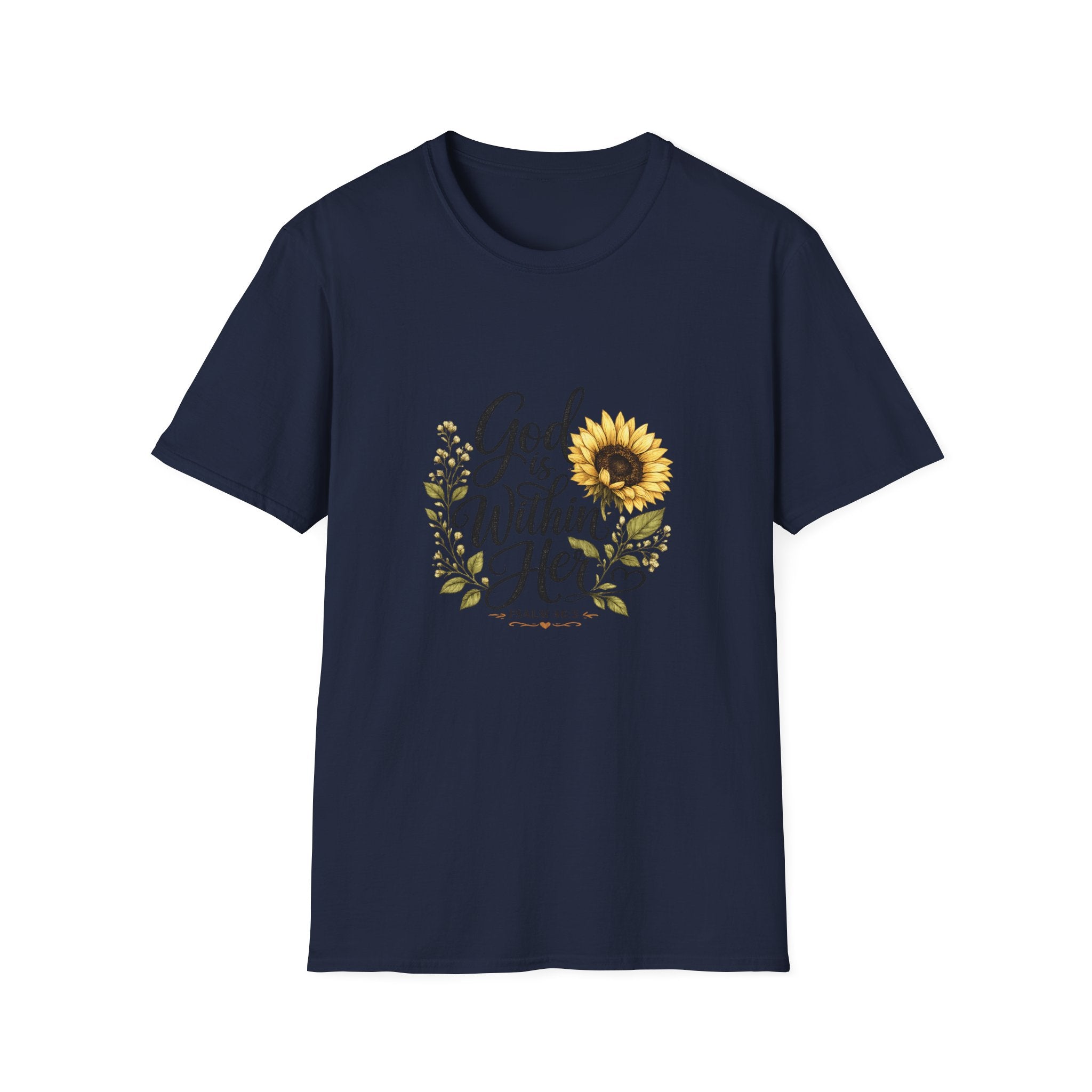 God Is Within Her Sunflower T-Shirt — Inspirational Christian Floral Tee