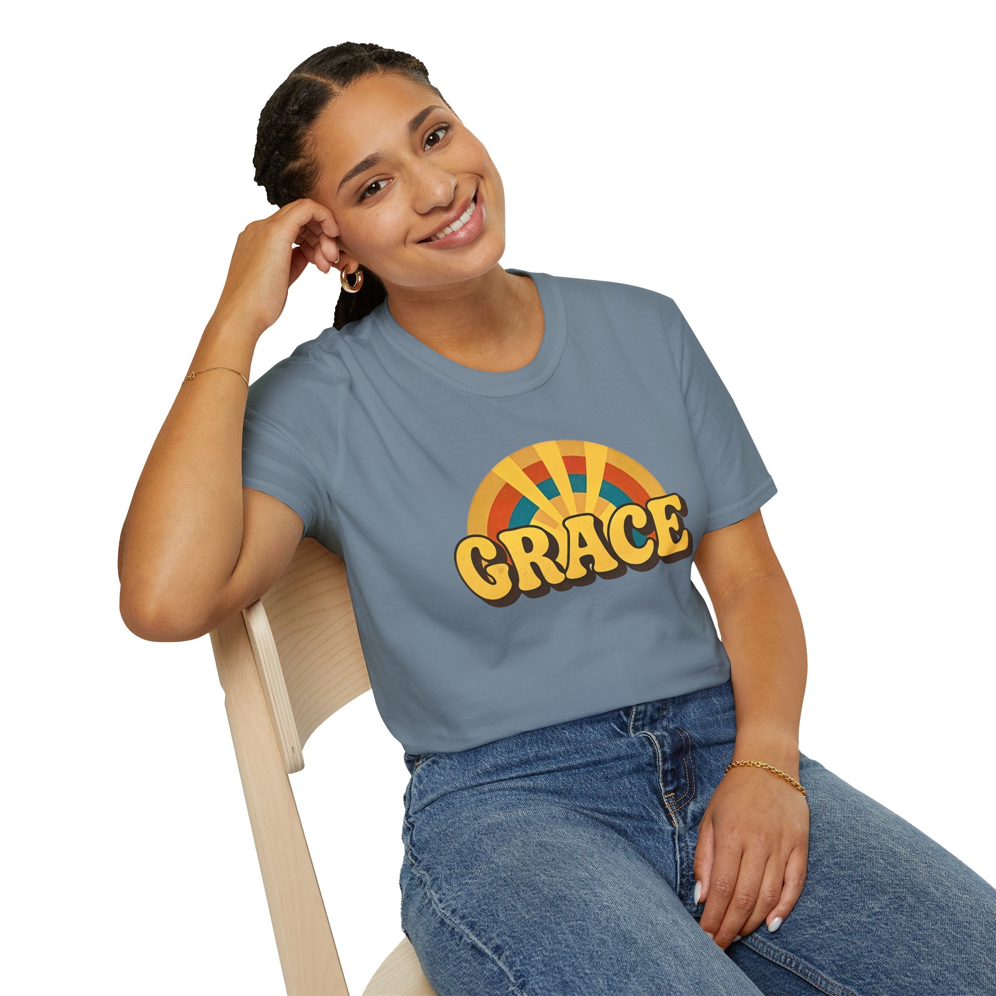 Grace Retro Rainbow T-Shirt — Vintage 70s Inspirational Graphic Tee
