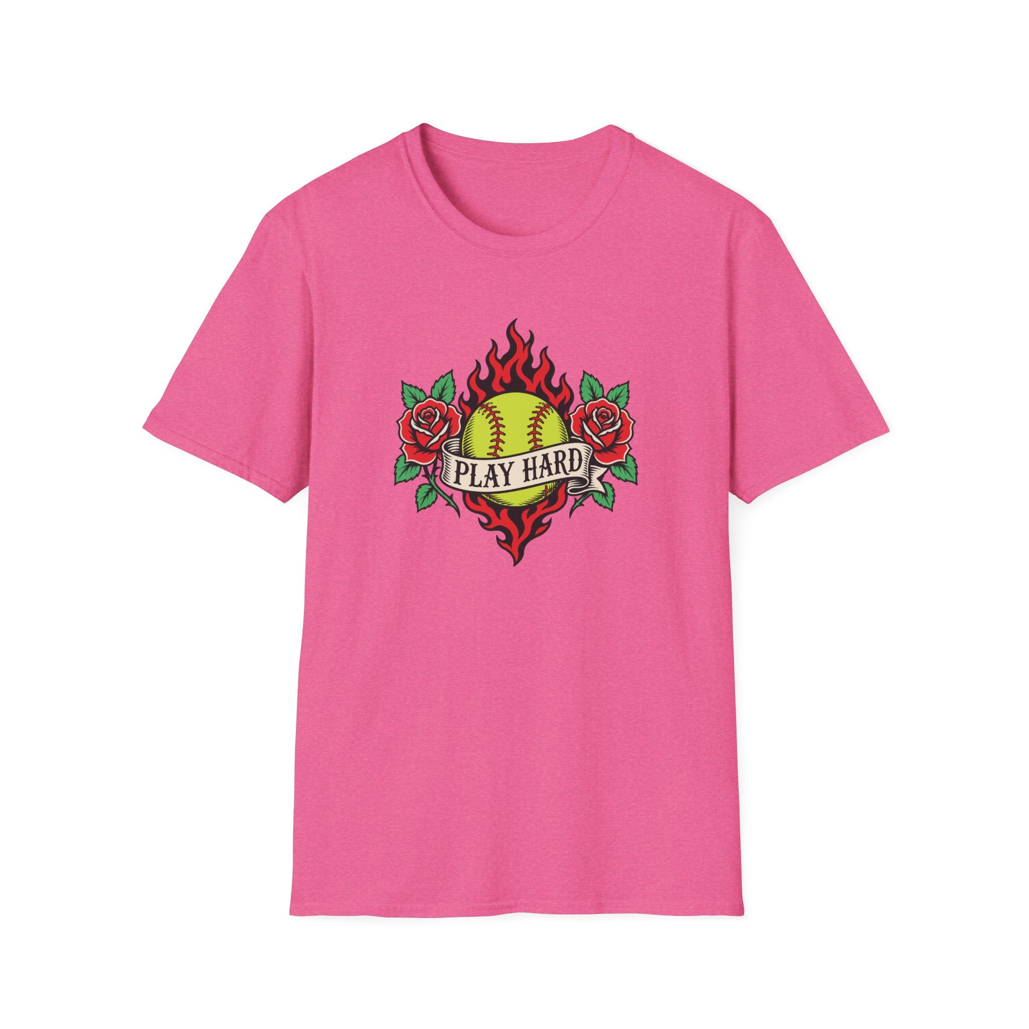 Softball 'Play Hard' Tattoo-Style T-Shirt