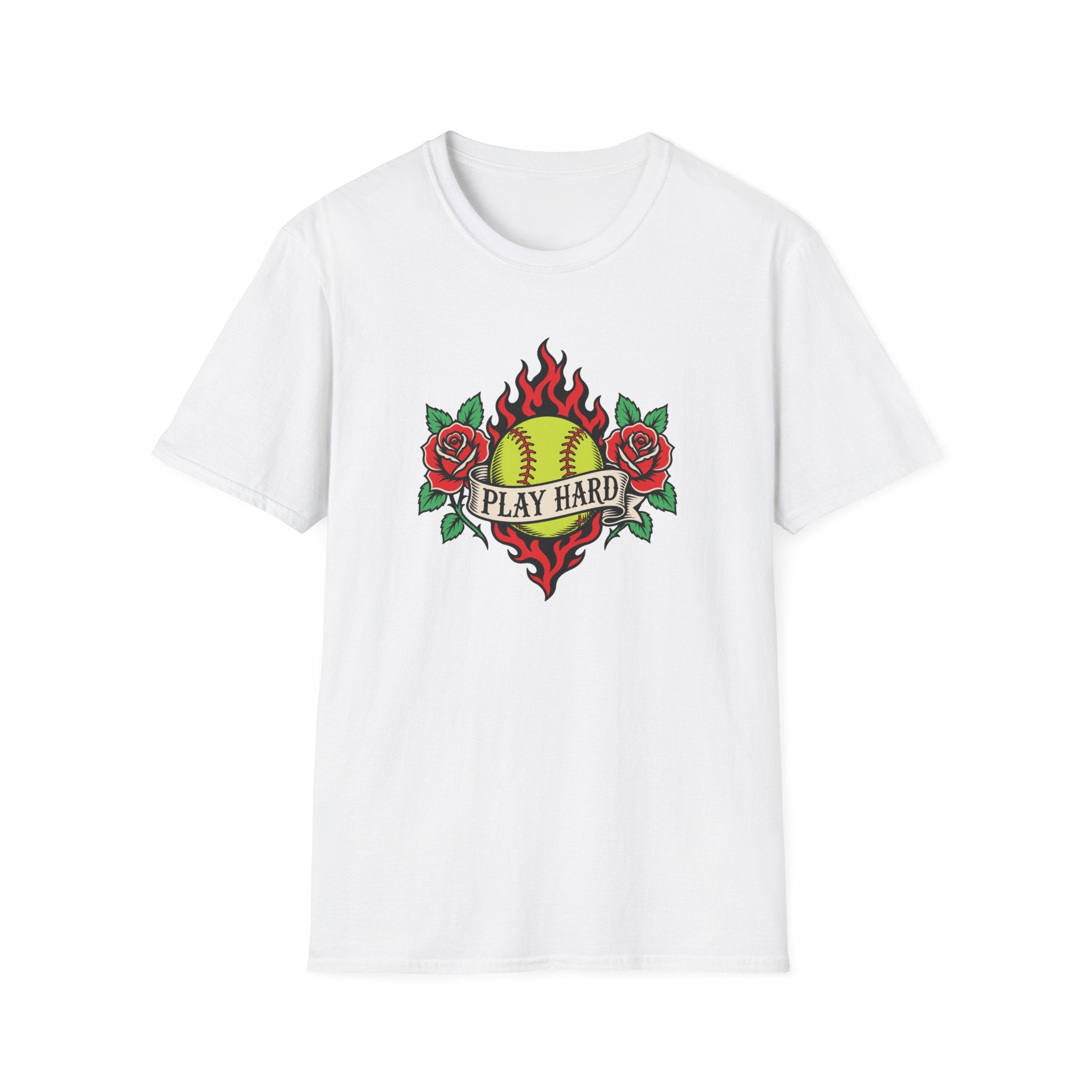Softball 'Play Hard' Tattoo-Style T-Shirt