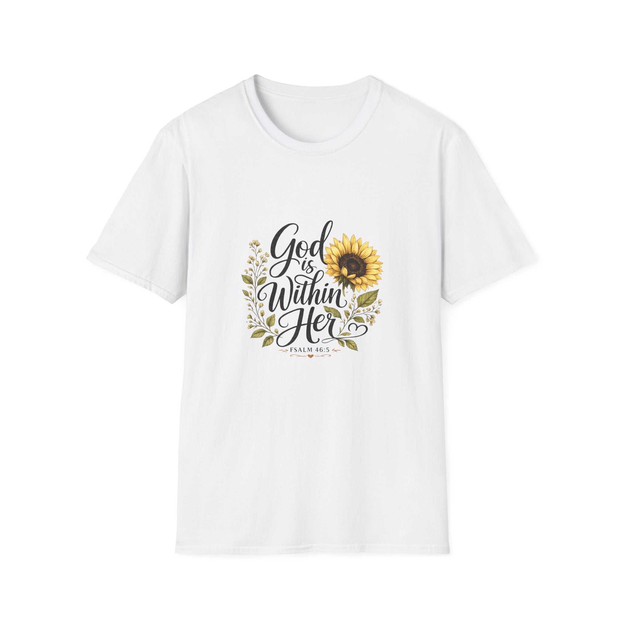 God Is Within Her Sunflower T-Shirt — Inspirational Christian Floral Tee
