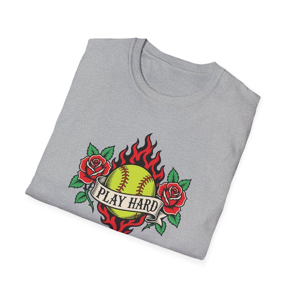 Softball 'Play Hard' Tattoo-Style T-Shirt