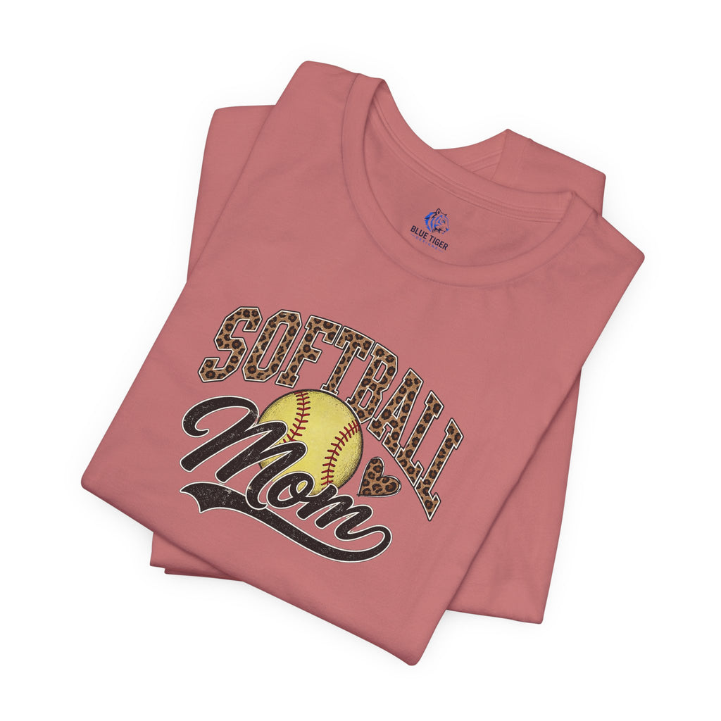Softball Mom T-Shirt — Leopard Softball Graphic Tee for Proud Moms