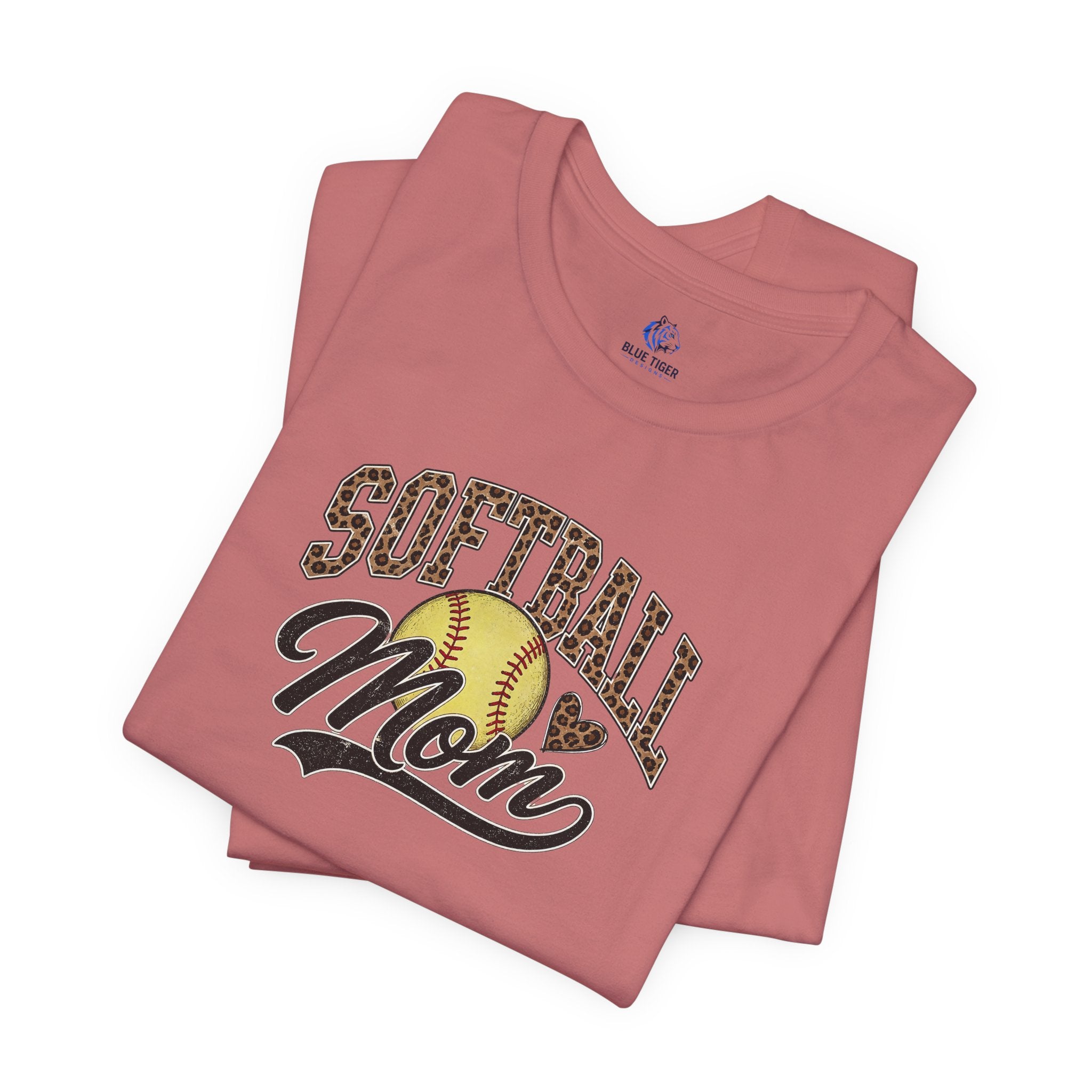 Softball Mom T-Shirt — Leopard Softball Graphic Tee for Proud Moms