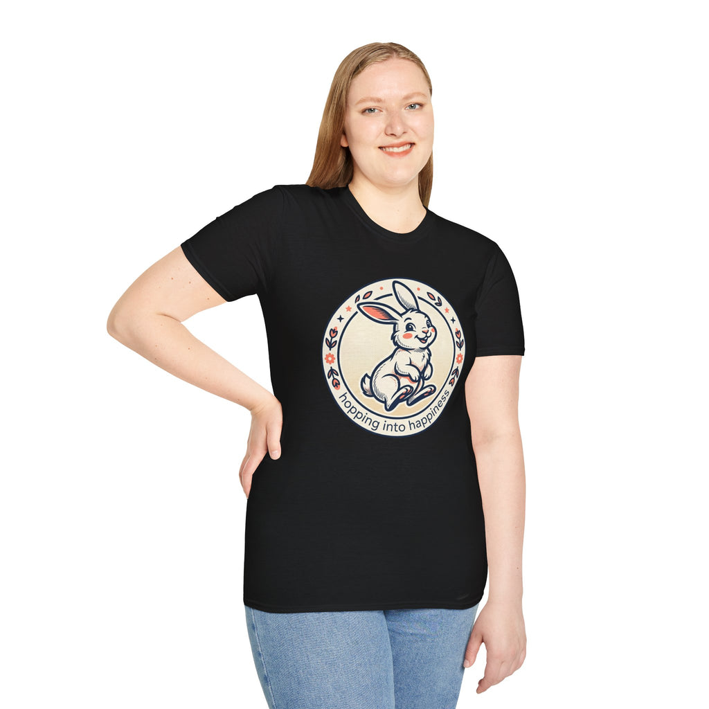 T-Shirt — 'Hopping Into Happiness' Cute Bunny Graphic Tee