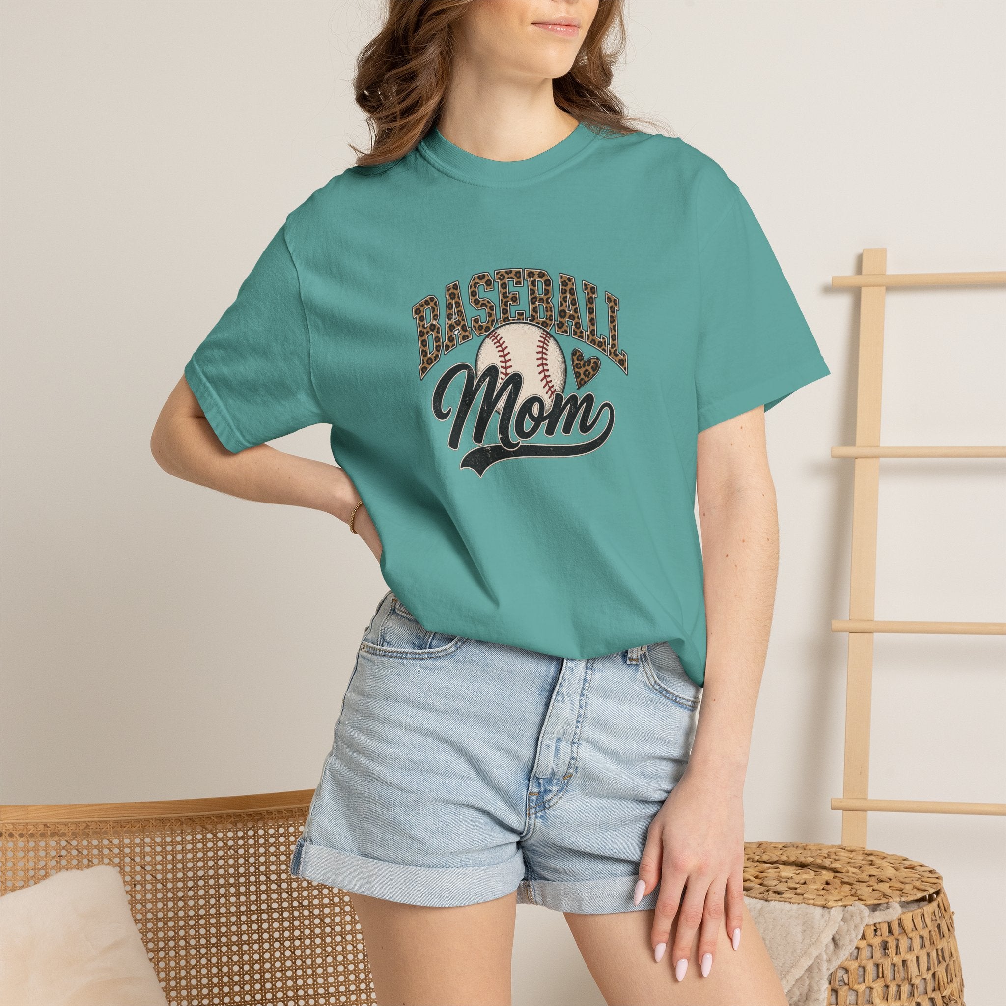 Baseball Mom T-Shirt — Leopard Print Ball Design