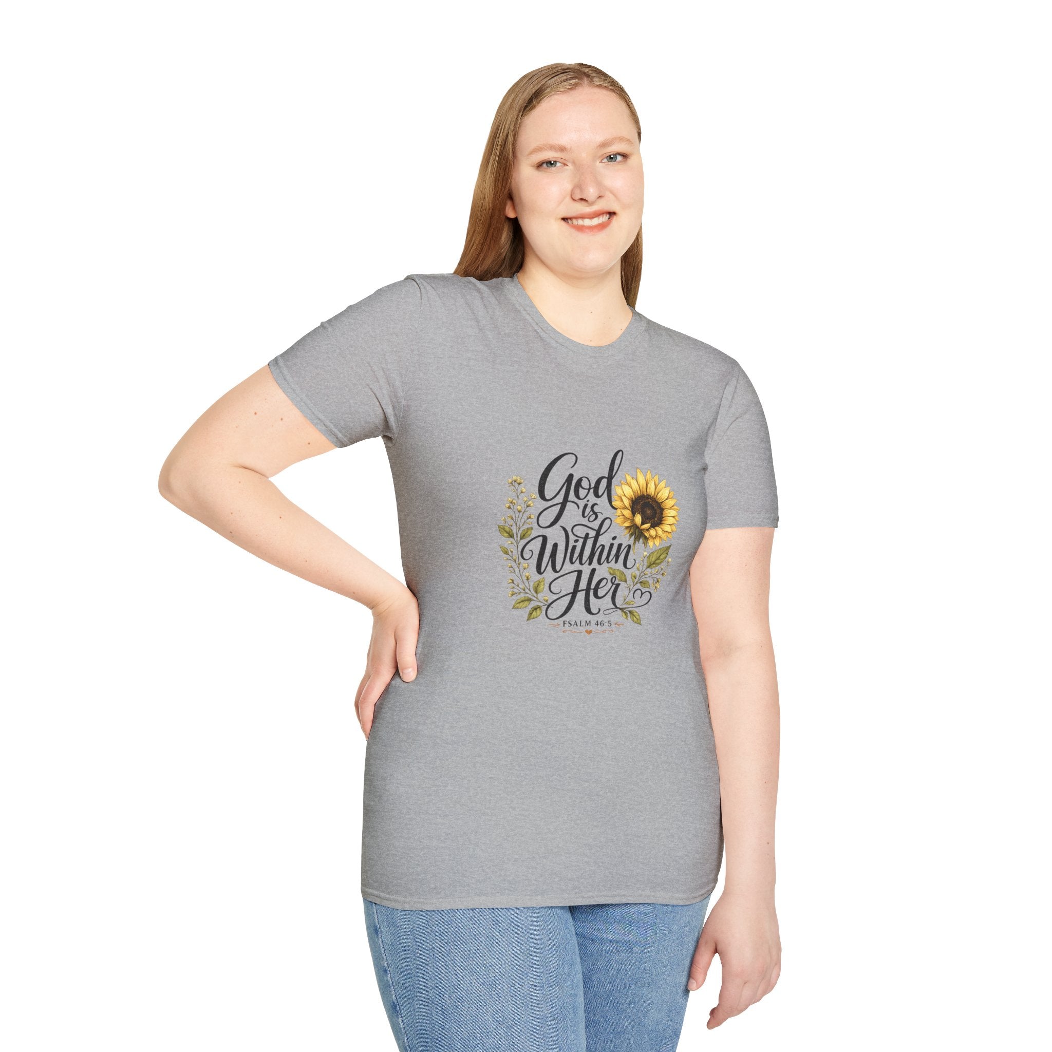 God Is Within Her Sunflower T-Shirt — Inspirational Christian Floral Tee