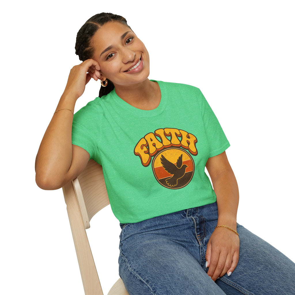 Faith Dove T-Shirt — Retro Sunset Christian Tee