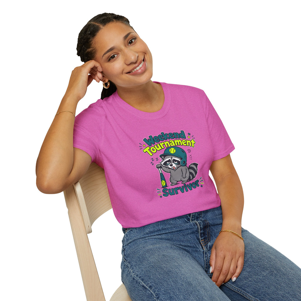 Weekend Tournament Survivor T-Shirt — Funny Raccoon Gaming/Party Tee